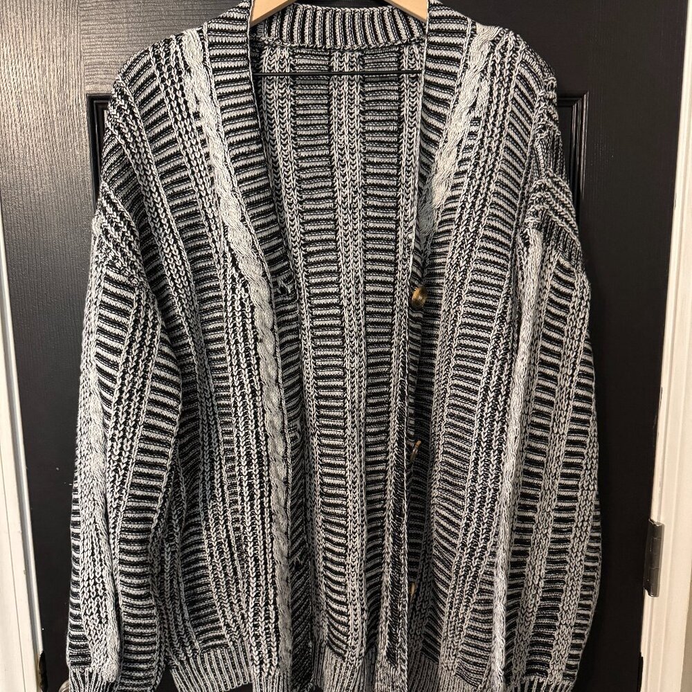 Cupshe Womens Cardigan Sweater Button Front Black White Oversized
